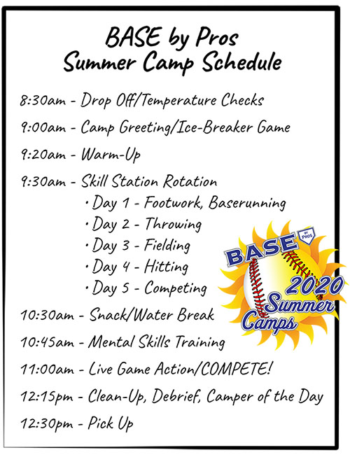 BASE by Pros 2020 Summer Camp Schedule