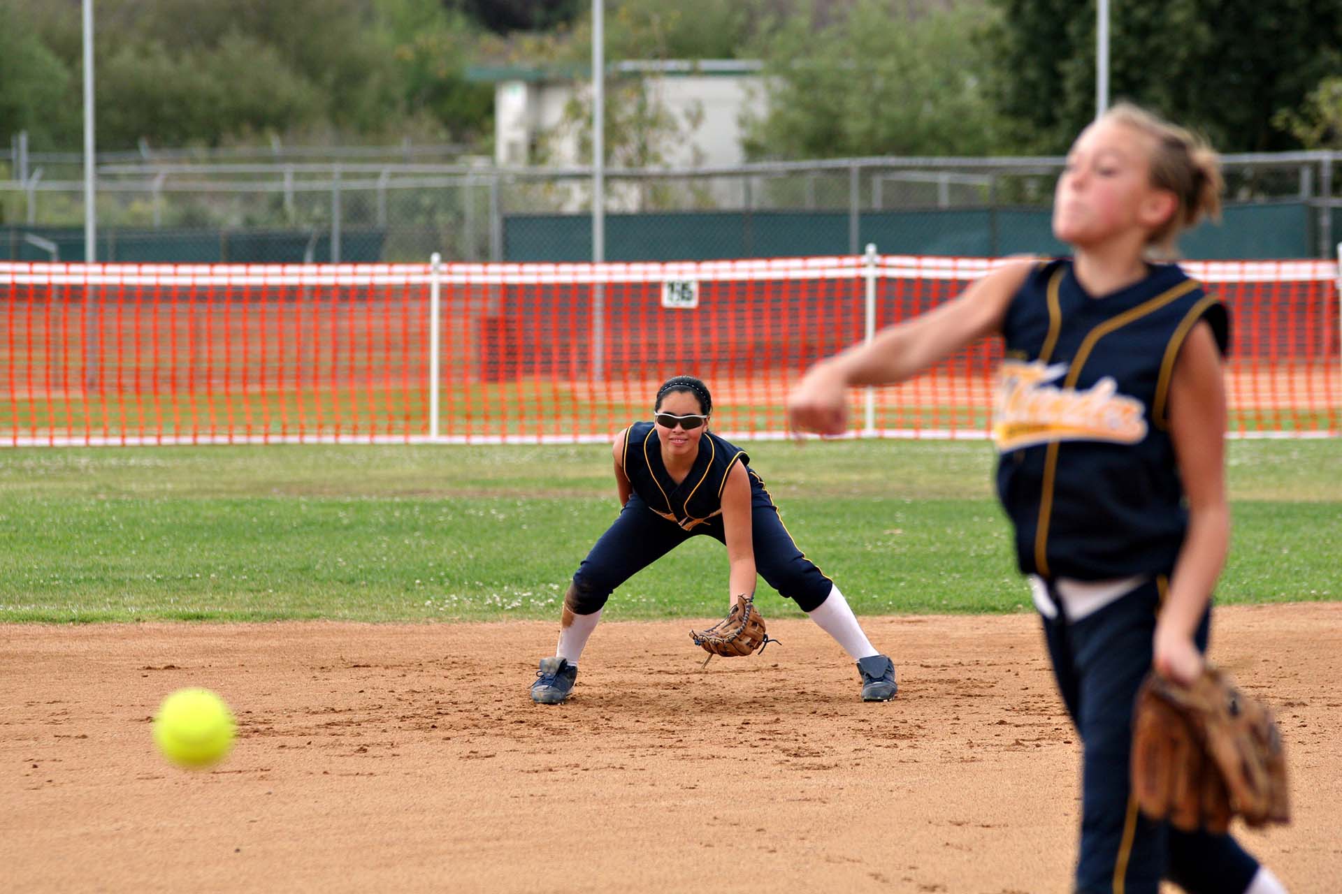 Softball Shortstop in Ready Position