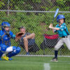 A catcher and batter await the pitch at BASE by Pros Summer Sluggers 2023